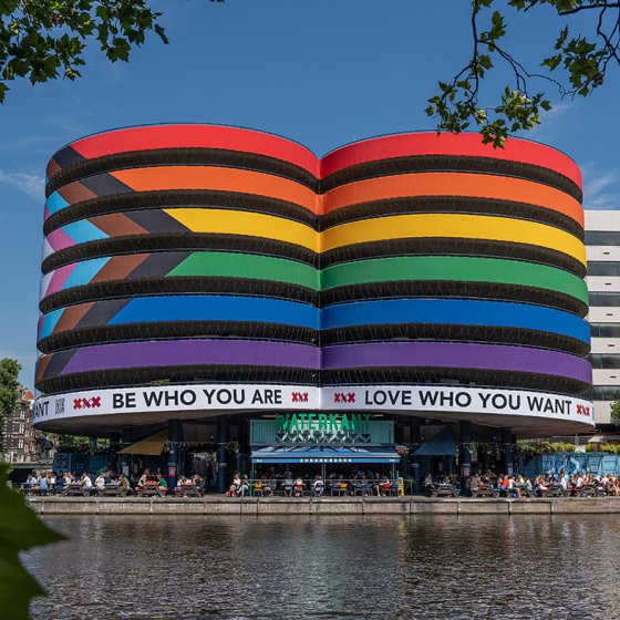 Building de Waterkant Amsterdam in rainbow colors