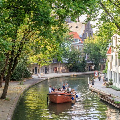 Boat in canal Oudegracht Utrecht