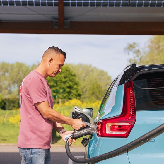 Electric car at a charging station