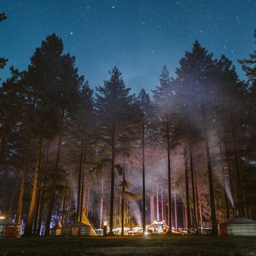 Outdoor winter escapade in Drenthe, camping location starry in the woods