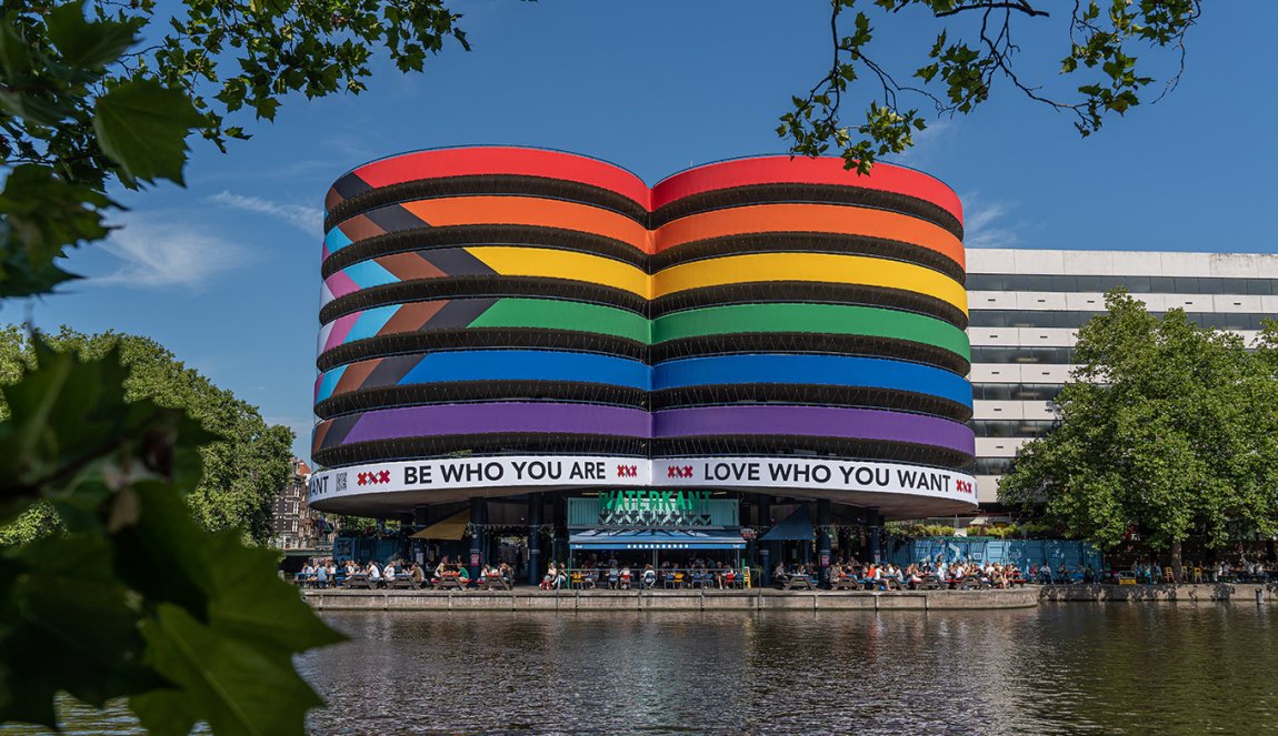 Building de Waterkant Amsterdam in rainbow colors
