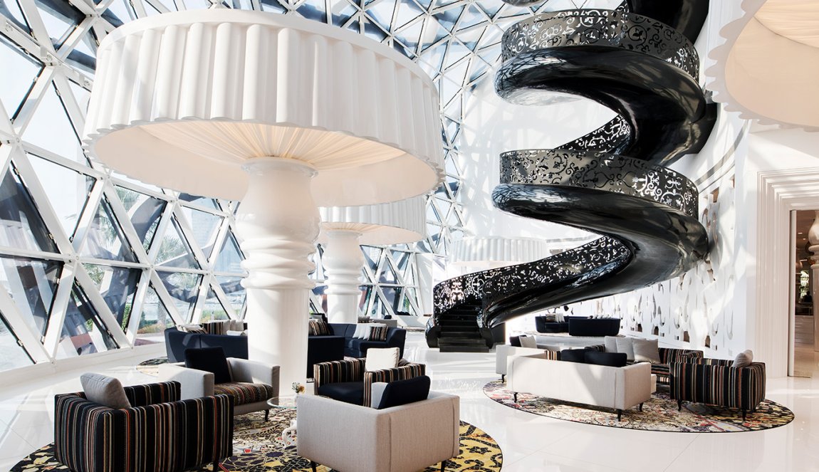 Hotel interior Mondrian Doha Atrium in Qatar by Dutch designer Marcel Wanders