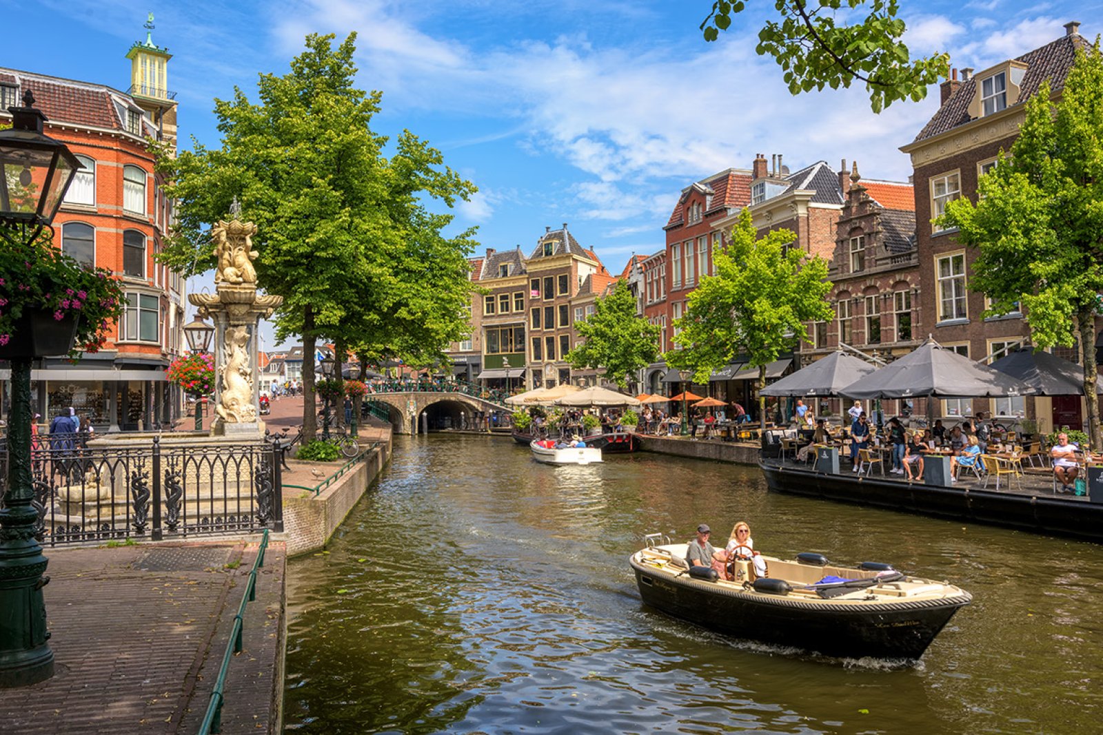 Boating on the canals in historical Leiden city center