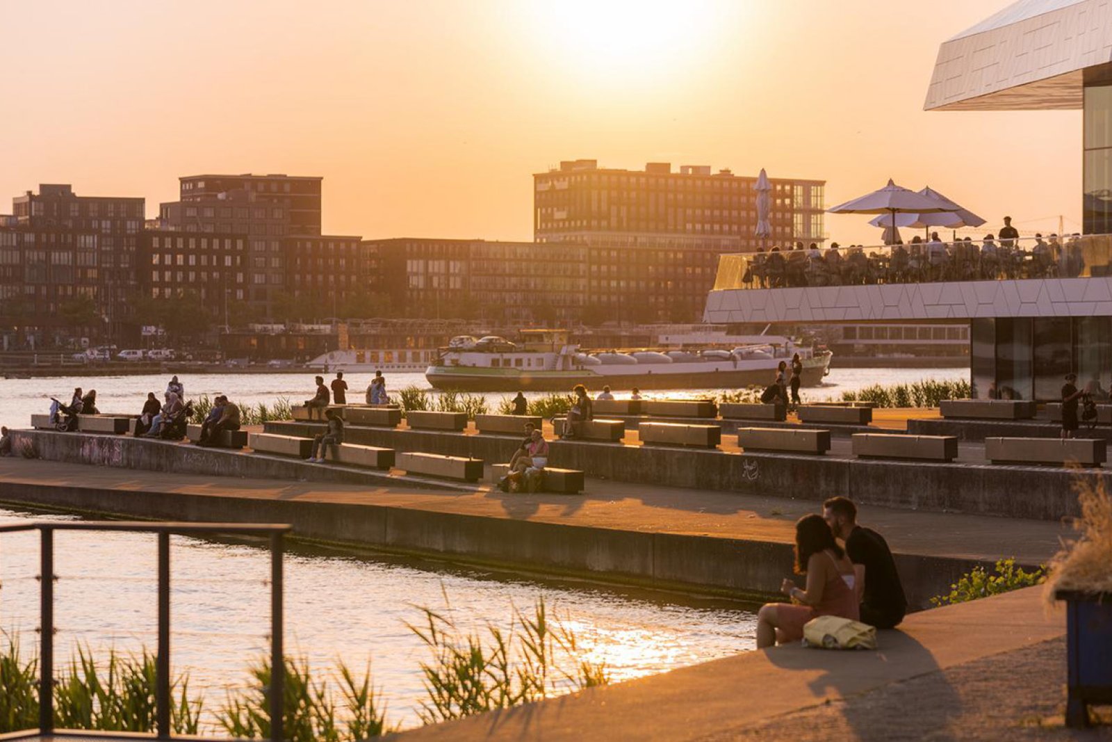 View of IJ Boulevard at golden hour