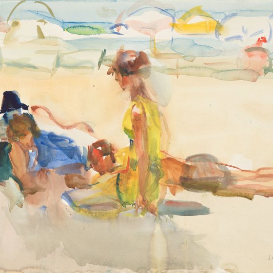 Isaac Israels painting Recreational visitors on Viareggio beach