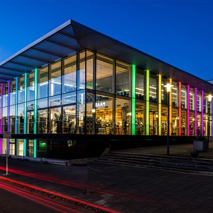 MECC Maastricht exteriorwith coloured light