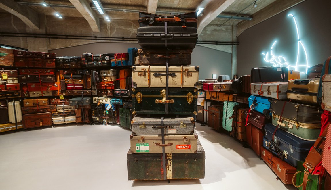 Suitcases at art museum on migration Fenix Rotterdam