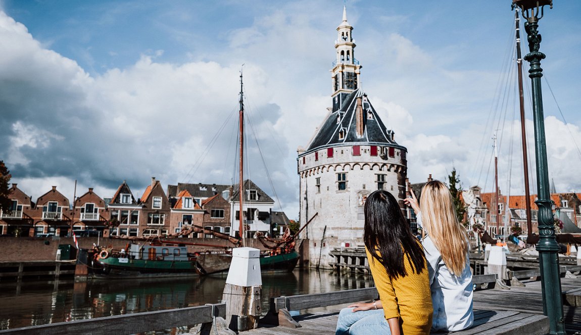 Ladies enjoying the harbor of Hoorn 