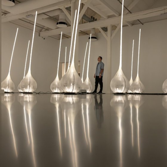 Person admires exhibition Storm in Tilburg textile museum
