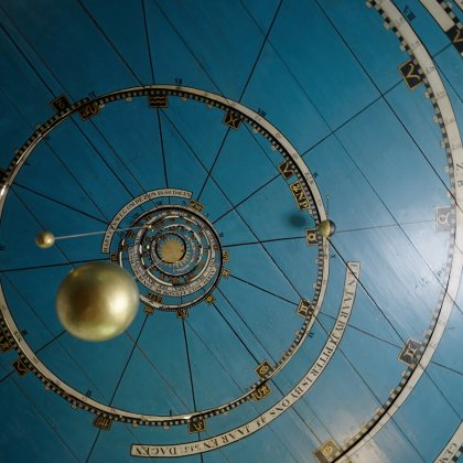 Historic planetarium ceiling with moving planets at the Eise Eisinga Planetarium in Franeker, a UNESCO World Heritage Site in Friesland