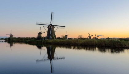 Kinderdijk at sunset