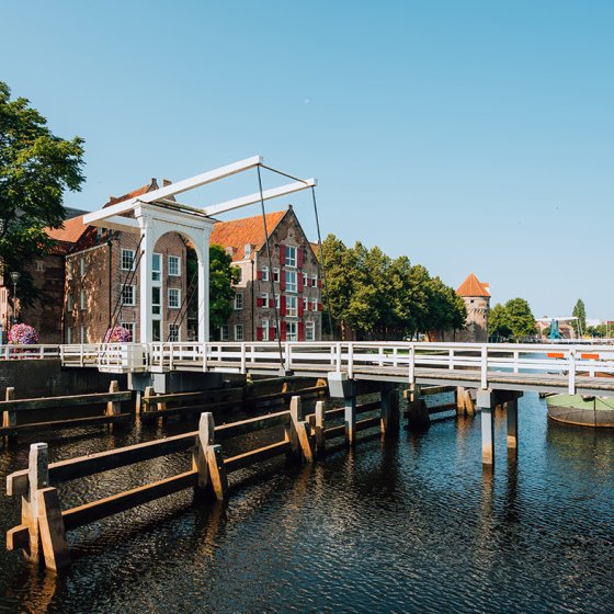 Cityscape Zwolle with canal and bridge