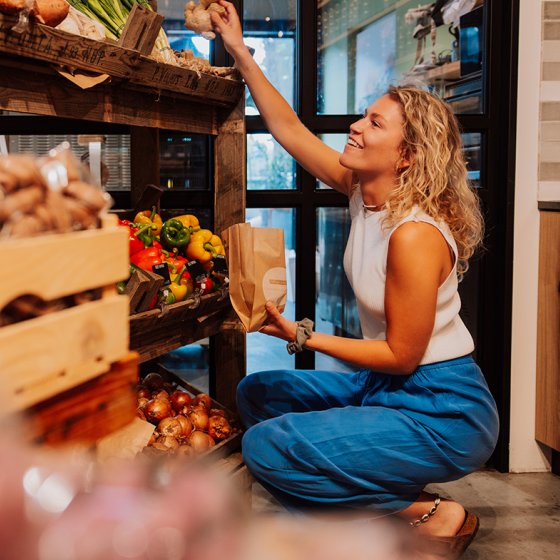 Lady shopping at local shop Hannink's Dientje Enschede 