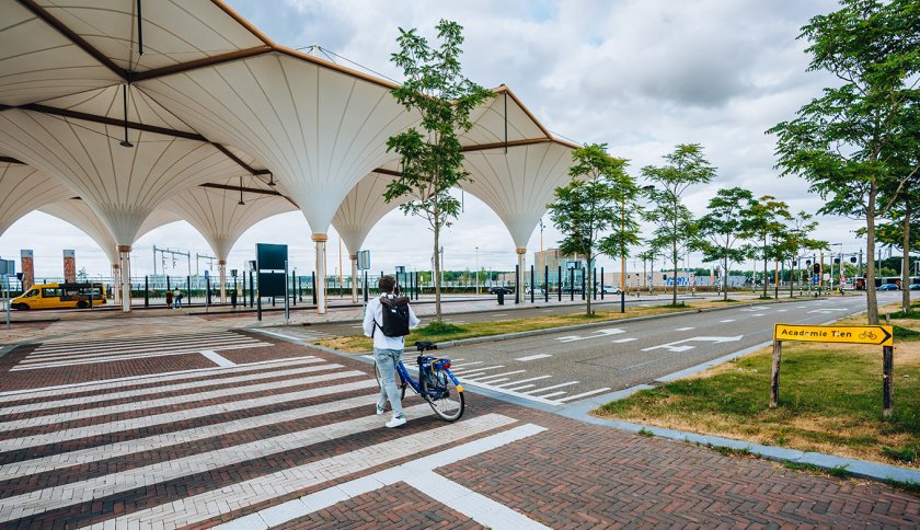 Utrecht Leidsche Rijn bus terminal with ov bike cyclist