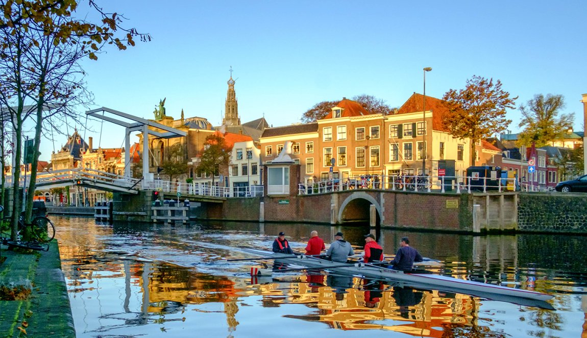 People on a canoe in canal of Haarlem