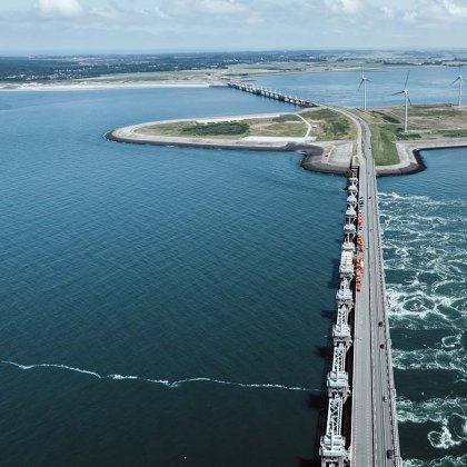 Aerial photo of delta works Oosterscheldekering Zeeland 