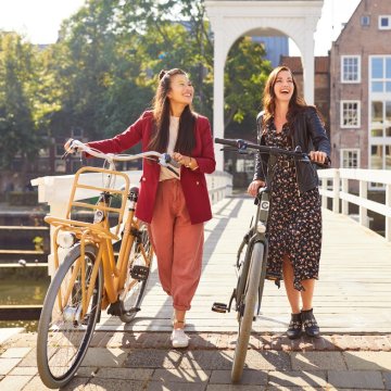 Typical Dutch city scene with cyclists and canals in Zwolle, the Netherlands