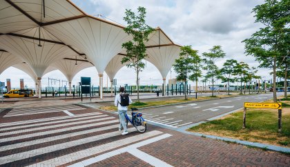 Utrecht Leidsche Rijn bus terminal with ov bike cyclist