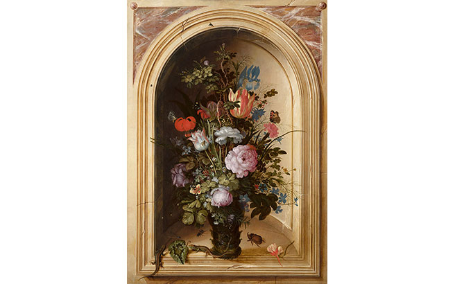Vase of Flowers in a Stone Niche 1615 by Roelant Savery
