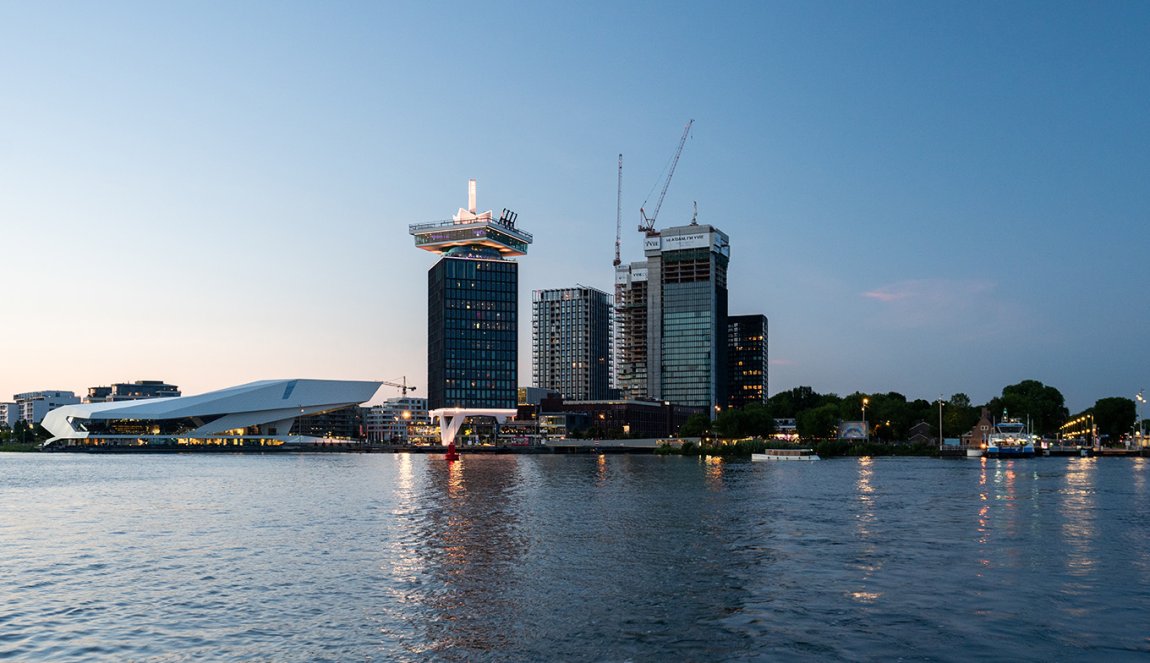 Amsterdam skyline seen from the water