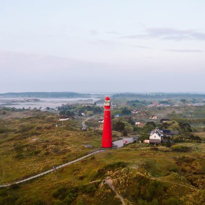 Drone photo of lighthouse and wadden island of Schiermonnikoog