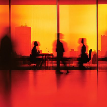 Orange kantoor met blurry mensen