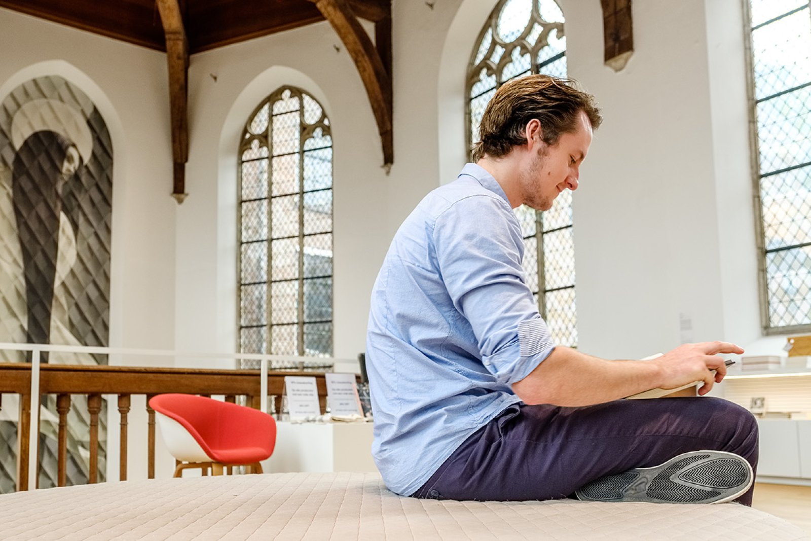 Man reading information in Centraal Museum