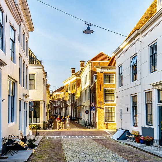 Sunset over Narrow Streets in the Historic City of Middelburg in Zeeland
