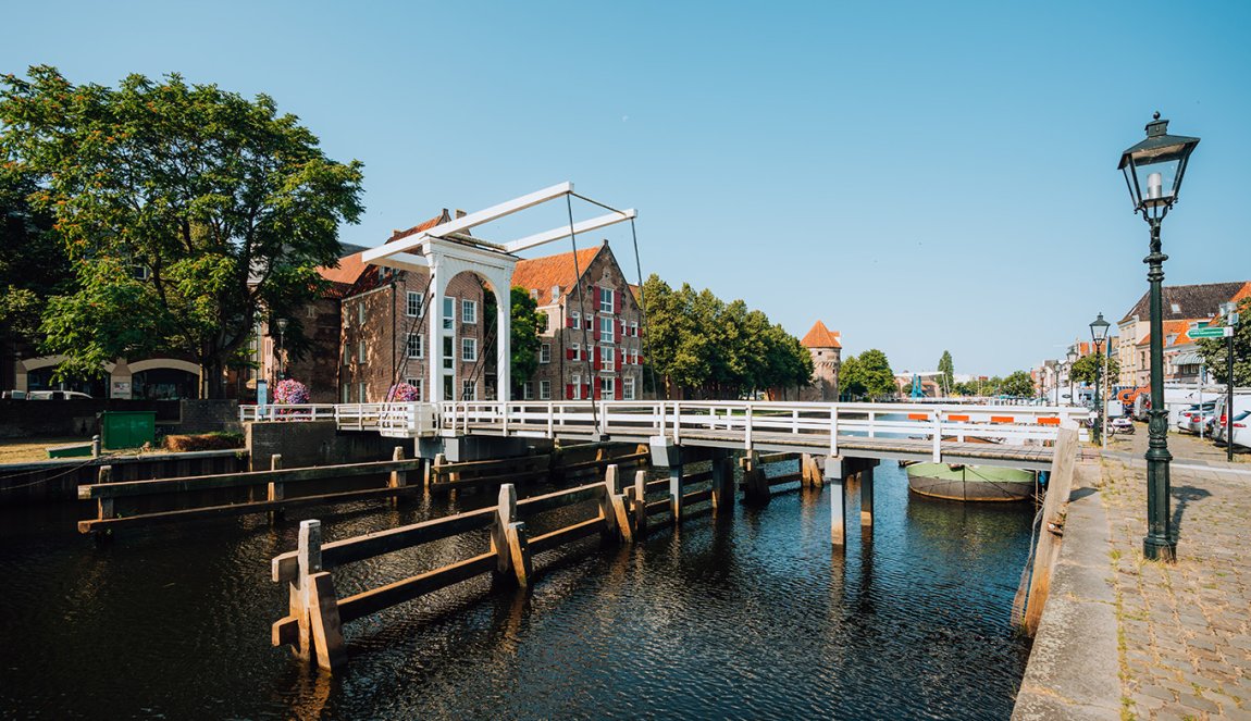 Cityscape Zwolle with canal and bridge