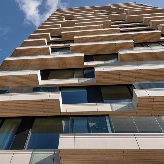 Wooden balconies of the HAUT building 