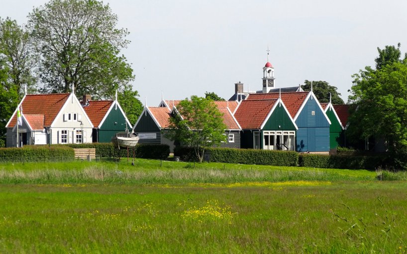Colored houses in Middelbuurt Schokland Flevoland