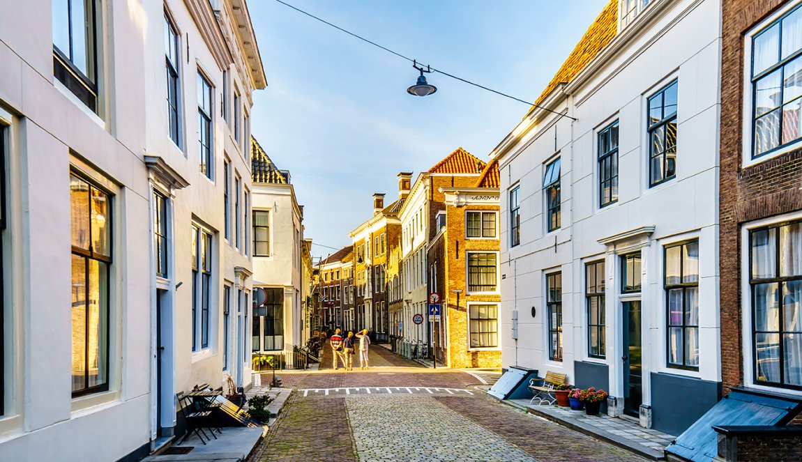 Sunset over Narrow Streets in the Historic City of Middelburg in Zeeland